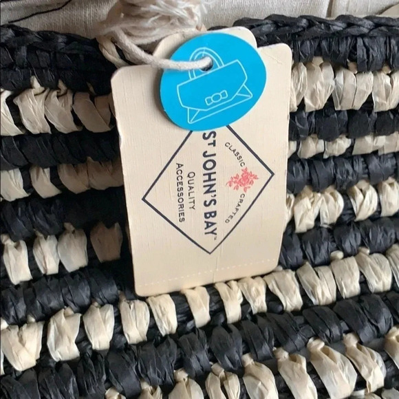 St. John’s Bay Straw Woven Tote Bag Black, Ivory, Natural NWT - Picture 5 of 14